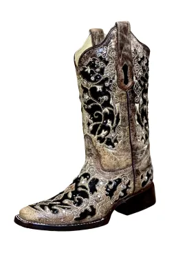 Corral Bronze Black Glitter Inlay Western Boot