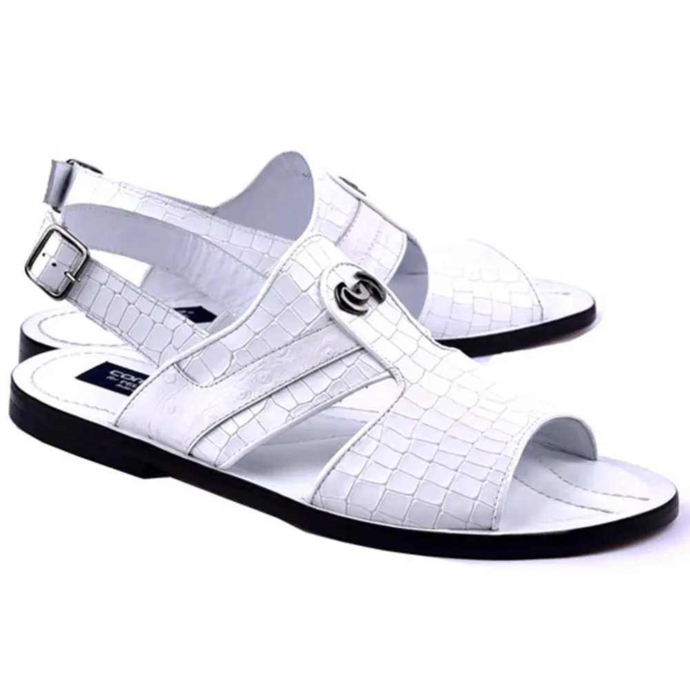 Corrente C0073-5829S Embossed Leather & Ostrich Sandals White