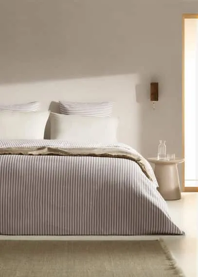 Cotton duvet cover with striped design for king bed medium brown - Home - King - MANGO HOME