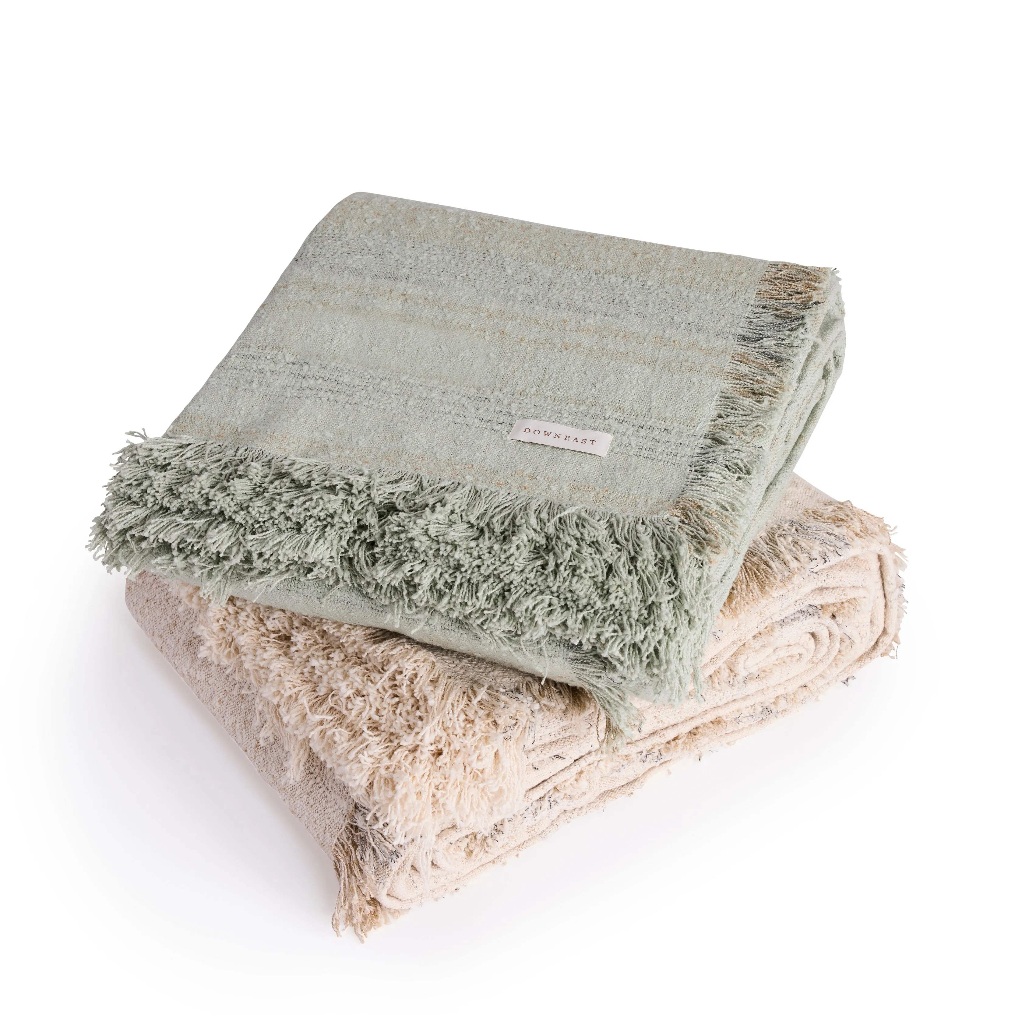 Cotton Striped Bed Blanket, Mint Green