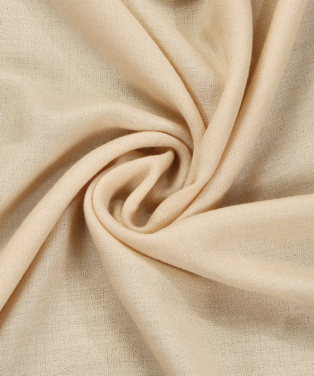 Cream Handwoven Pure Pashmina Stole With Hand Appliqued Kashidakari Border