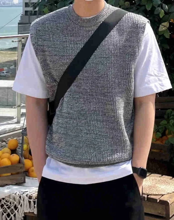 Crew Neck Ribbed Knit Vest