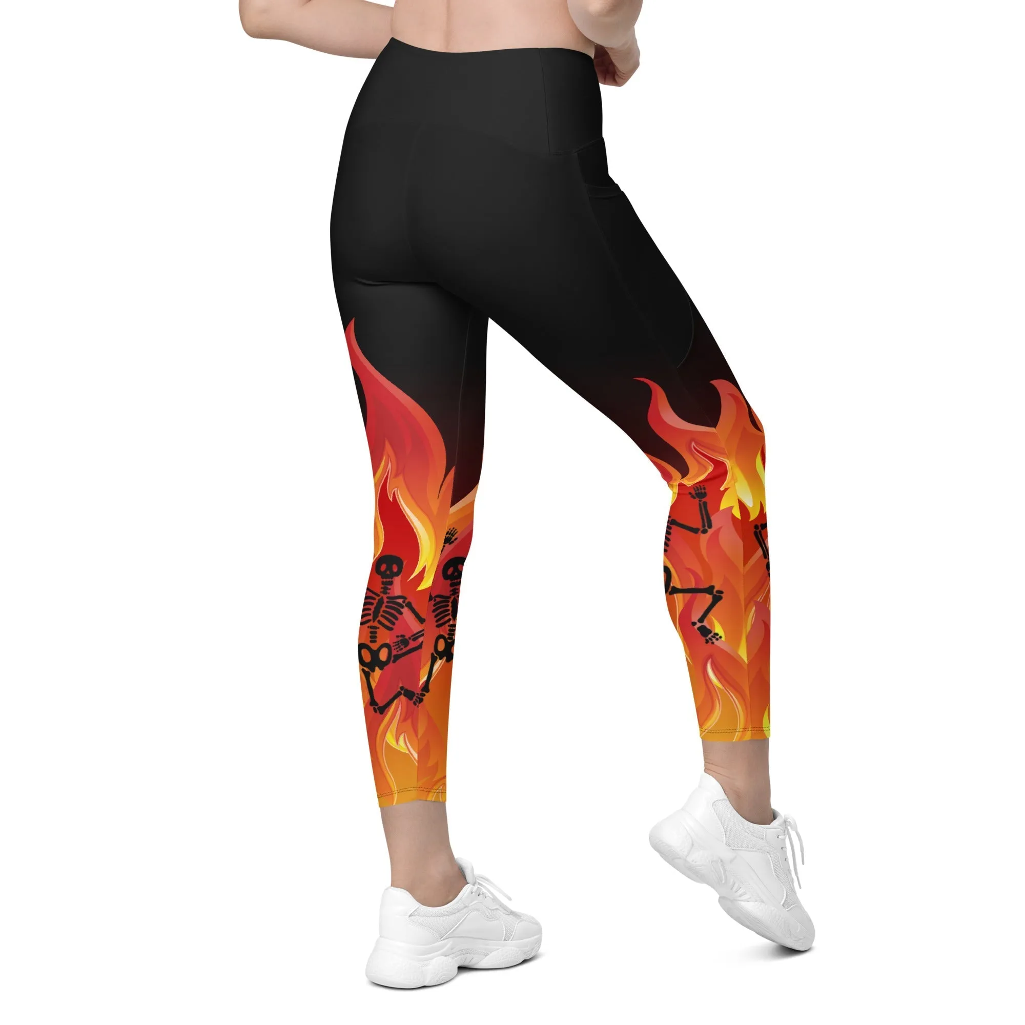 Crimson Inferno Crossover Leggings With Pockets