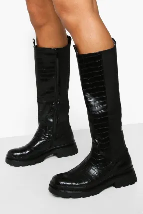 Croc Knee High Chunky Riding Boots