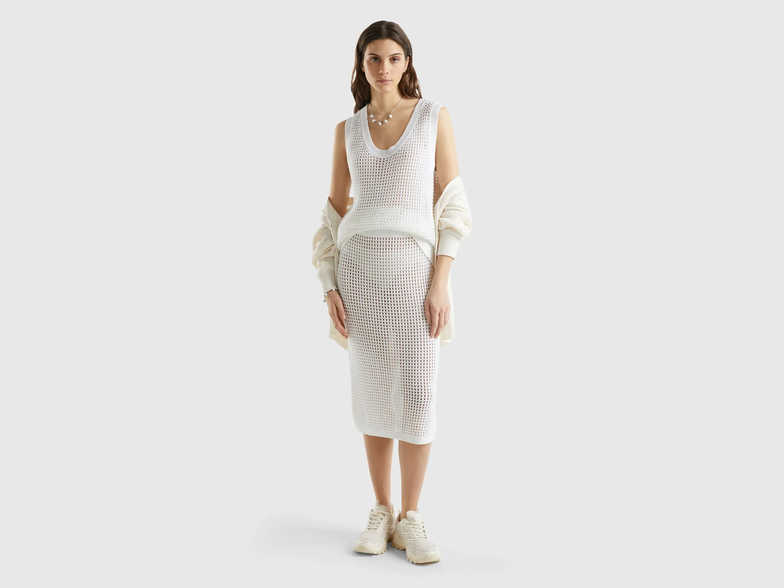Crochet skirt - White | Benetton