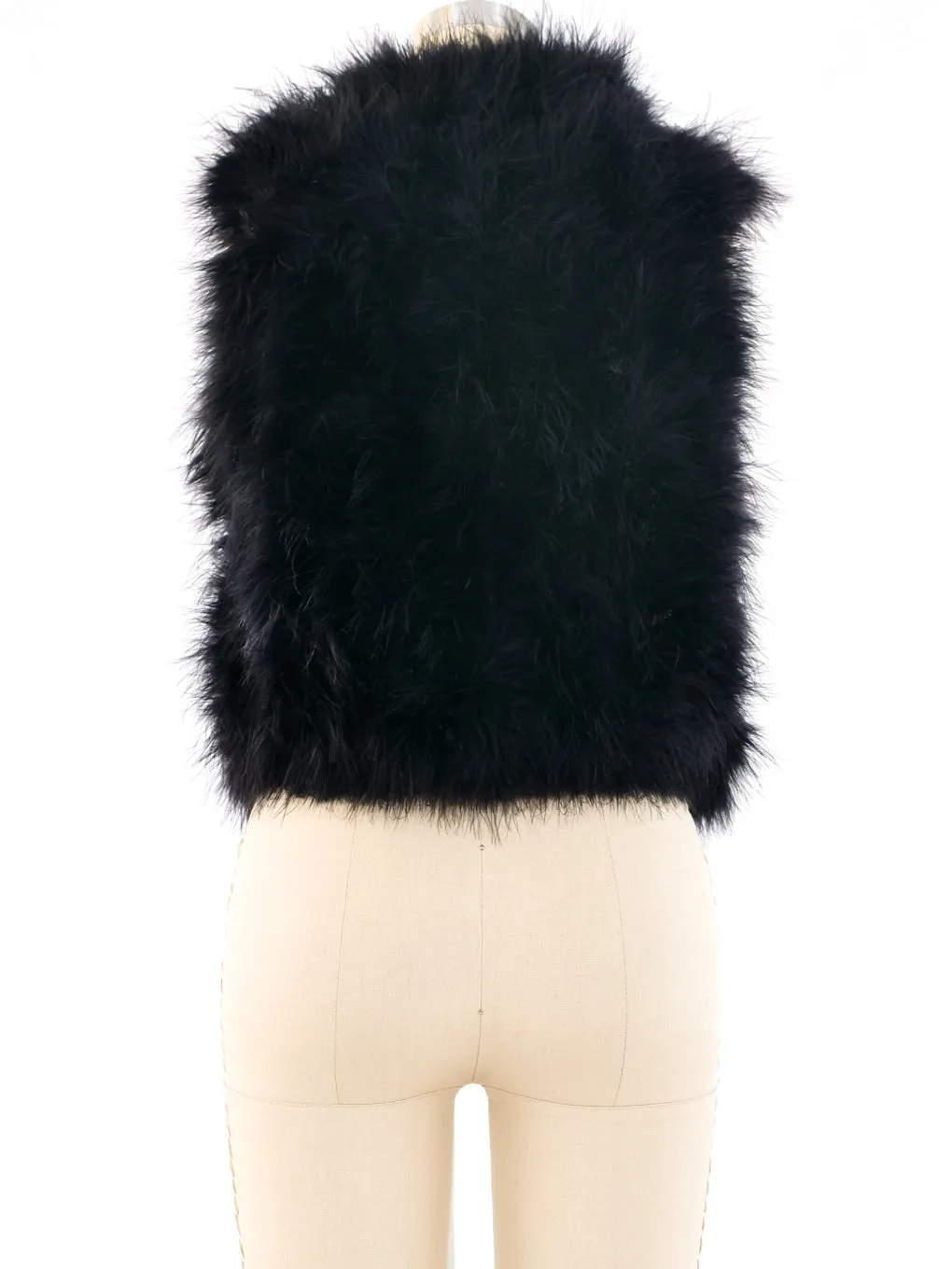 Cropped Black Marabou Feather Vest