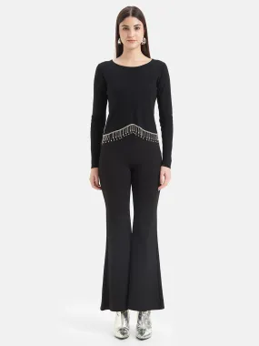 Cropped Pullover With Embellished Fringes