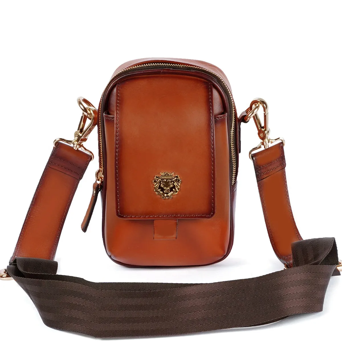 Cross-Body Bag In Tan Genuine Leather