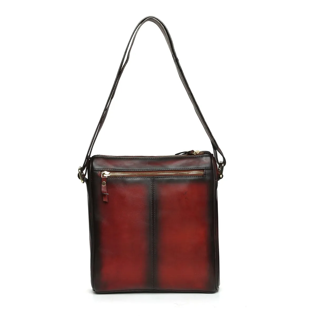 Cross Body Bag In Wine Leather with Embossed Lion