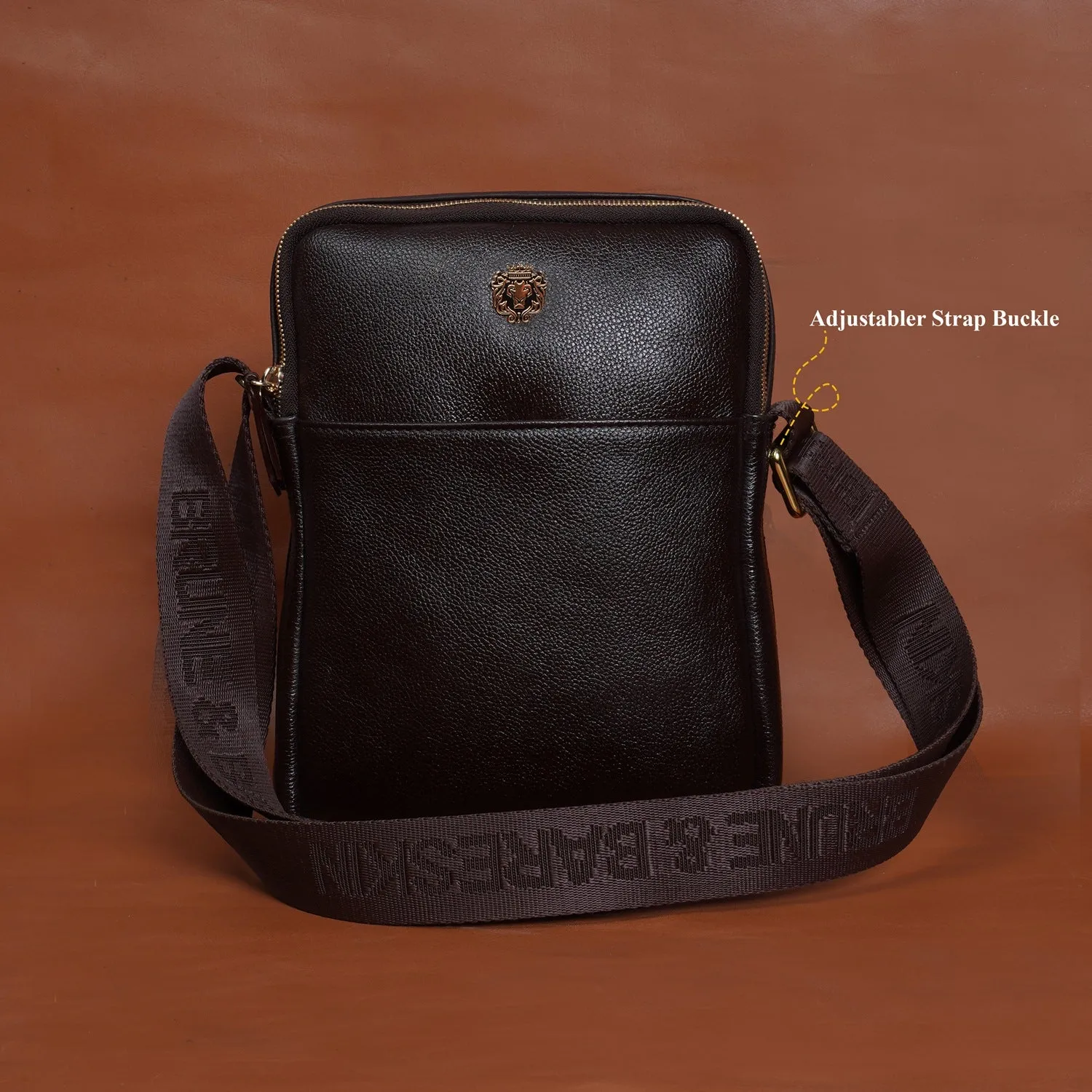 Cross-Body City Bag in Textured Dark Brown Leather