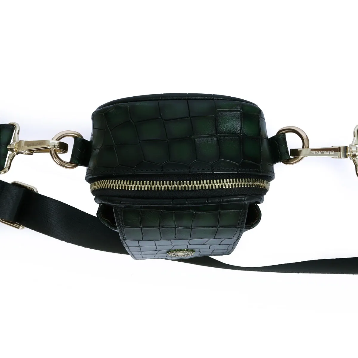 Cross-Body Green Bag In Croco Textured Leather