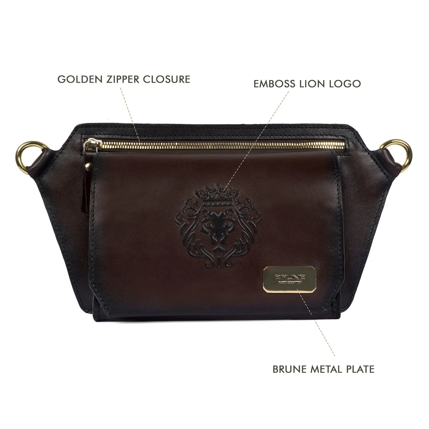 Cross-Body/Sling Bag in Diamond Shaped Dark Brown Genuine Leather