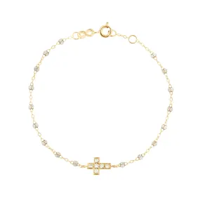 Cross Charm Classic Gigi Sparkle diamond bracelet, Yellow Gold, 6.7