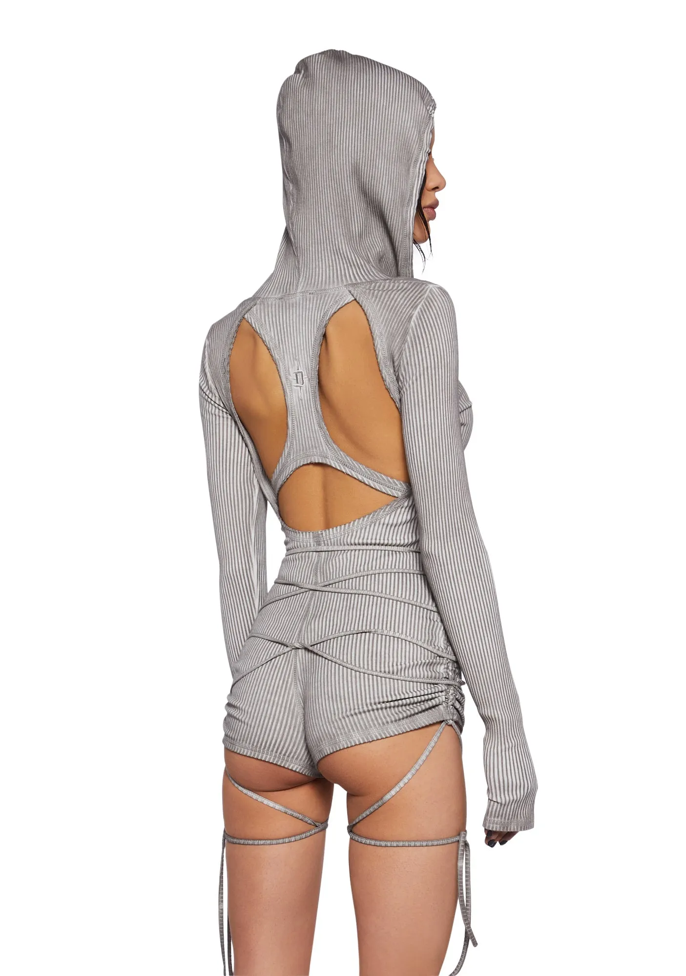 Crossfade Hooded Long Sleeve Romper - Ecru-