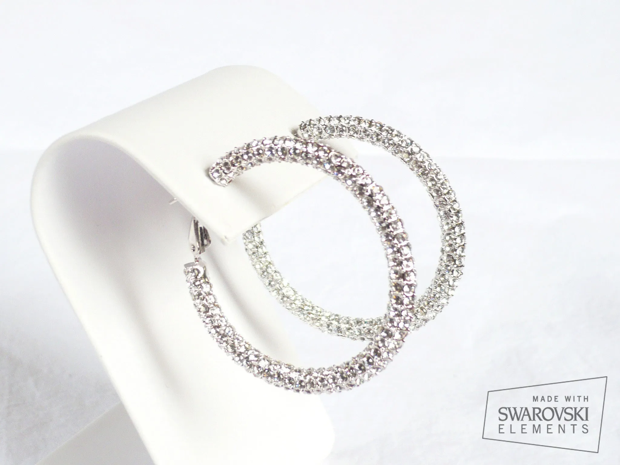 Crystal Hoop Earrings RHODIUM Plating or GOLD PLATED