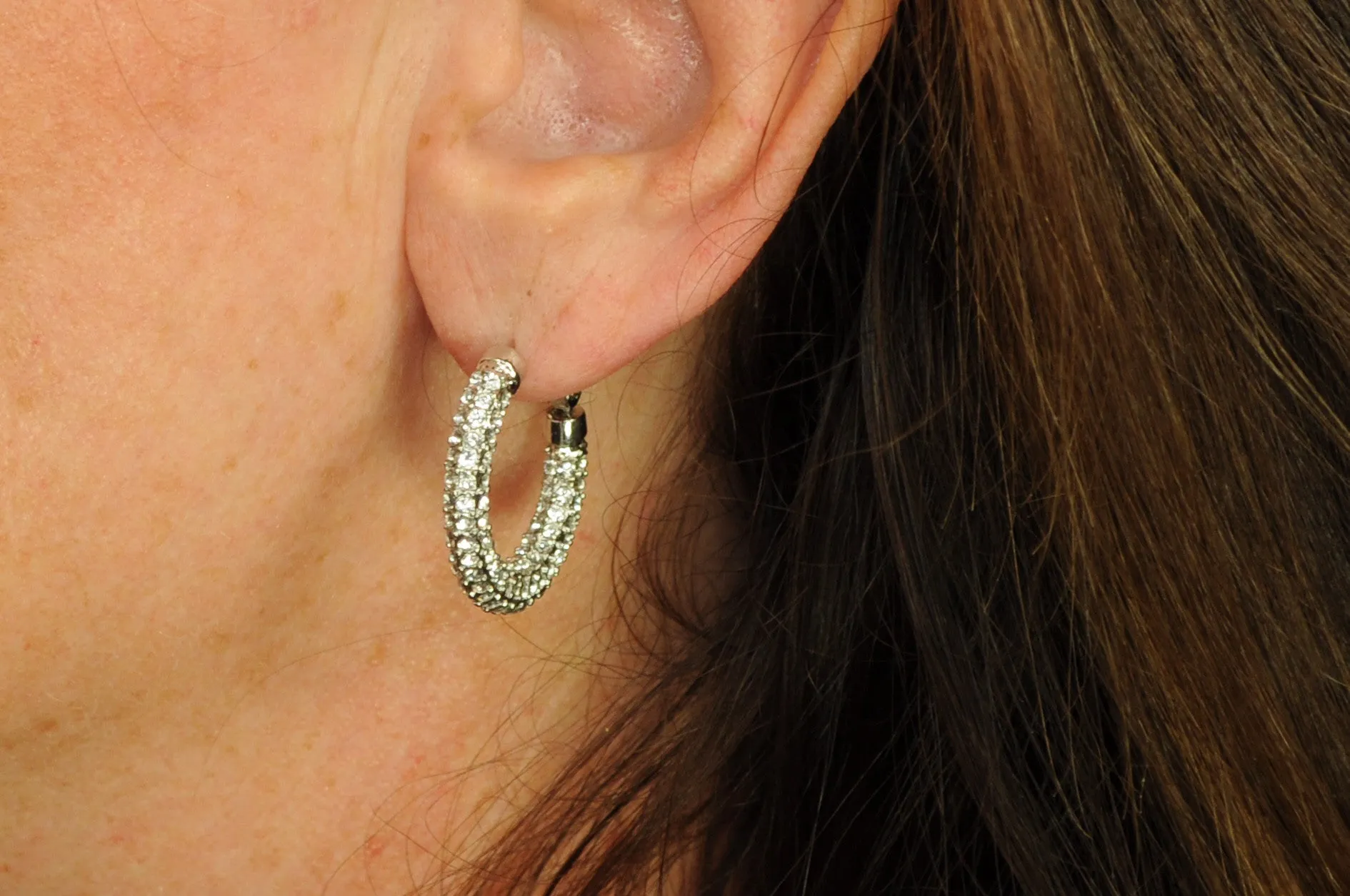 Crystal Hoop Earrings RHODIUM Plating or GOLD PLATED