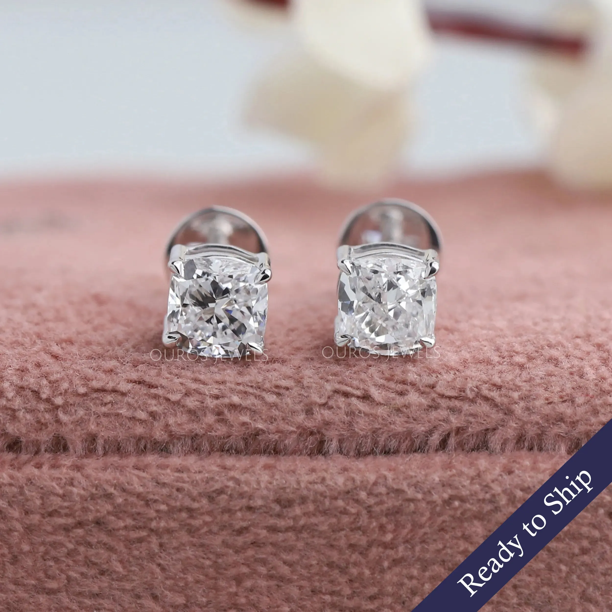 Cushion Cut Lab Grown Diamond Stud Earrings