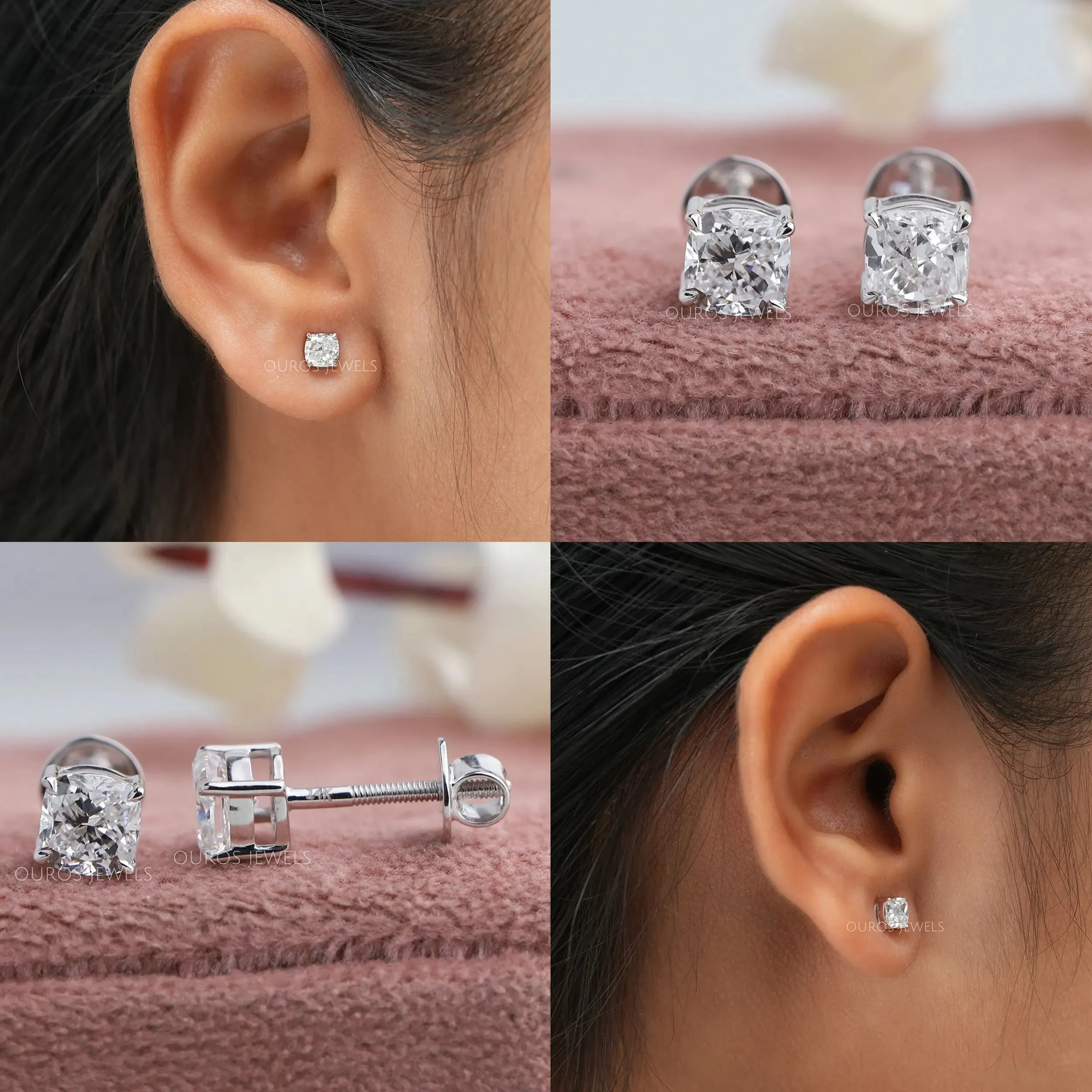 Cushion Cut Lab Grown Diamond Stud Earrings