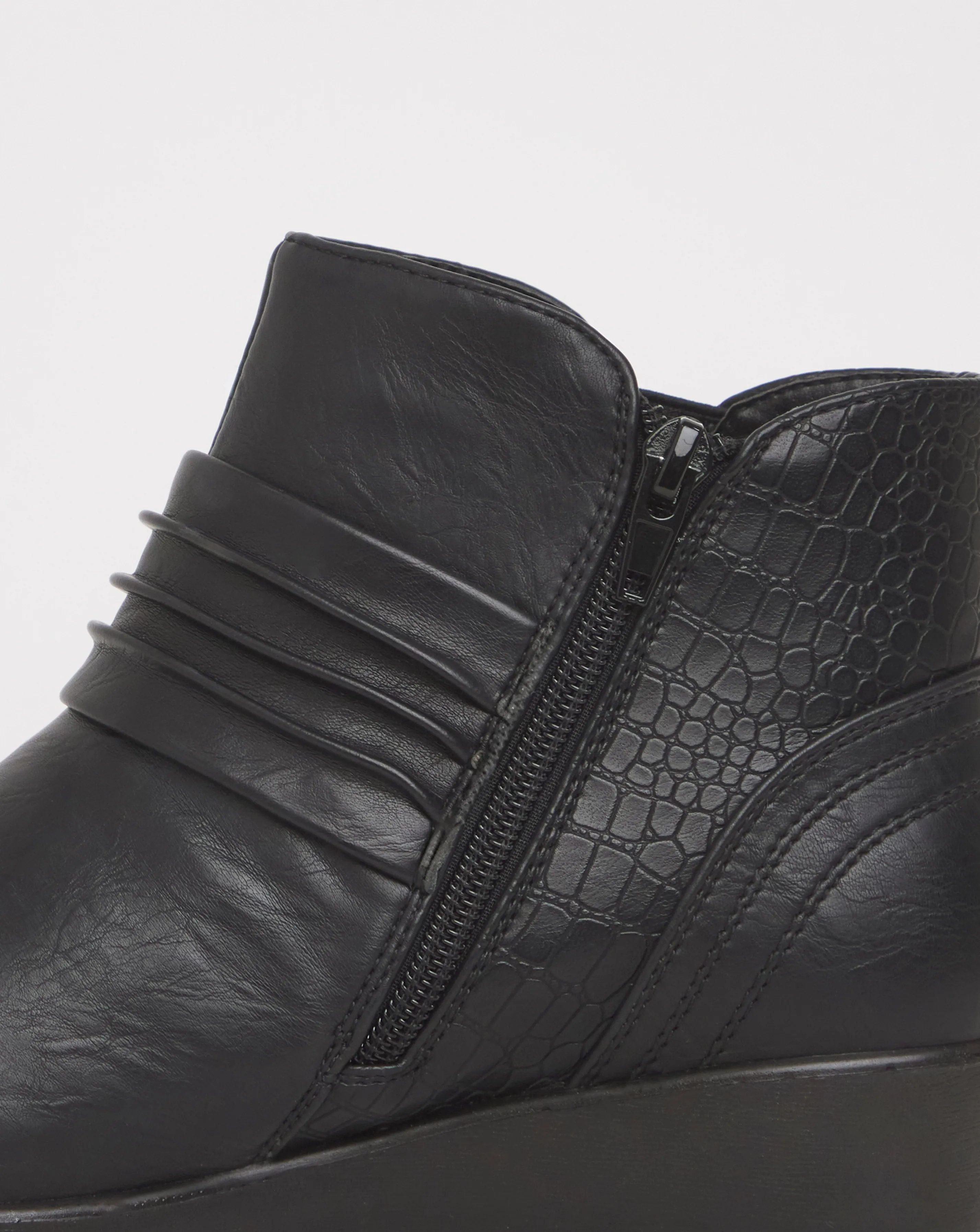 Cushion Walk Ruched Zip Ankle Boot E Fit