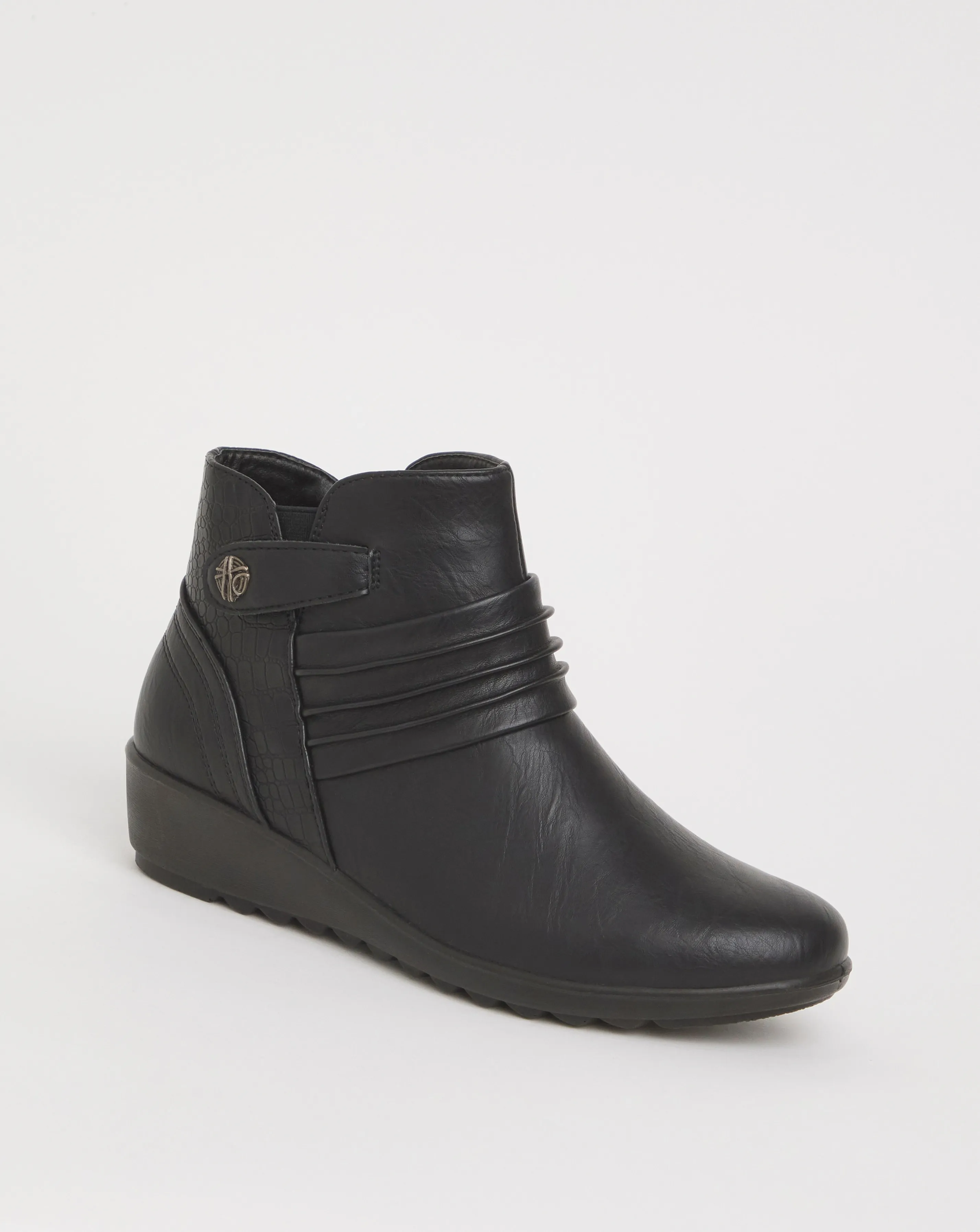 Cushion Walk Ruched Zip Ankle Boot E Fit