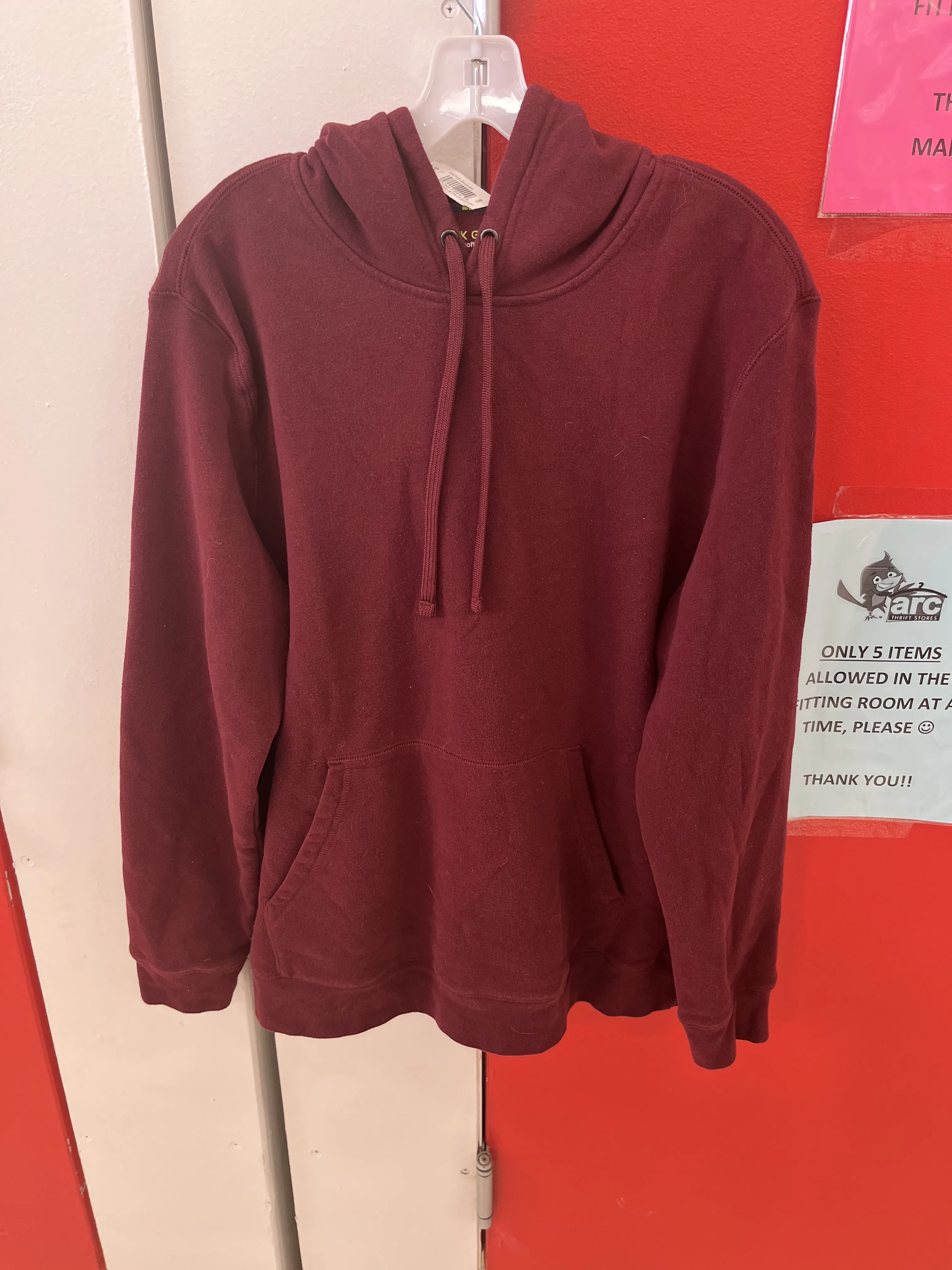 Custom Order: Large Heavy Cotton Maroon Red Bleach Art Hoodie for Scott K.