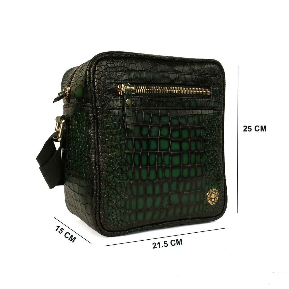 Customized Extra Space Cross-Body Bag in Smokey Green Croco Textured Leather