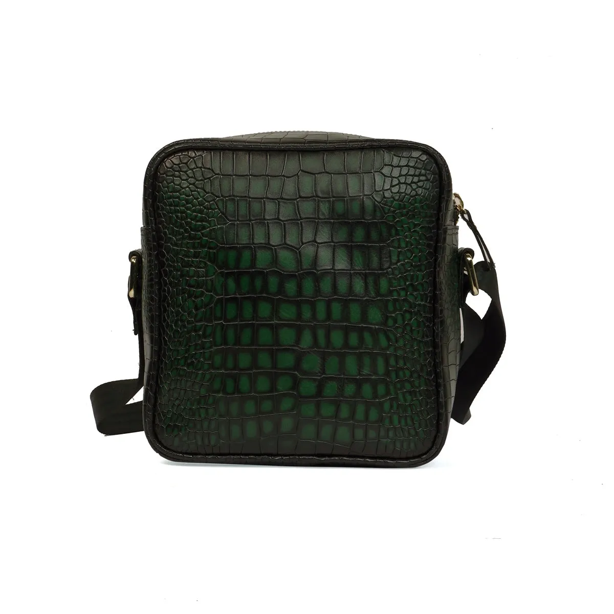 Customized Extra Space Cross-Body Bag in Smokey Green Croco Textured Leather