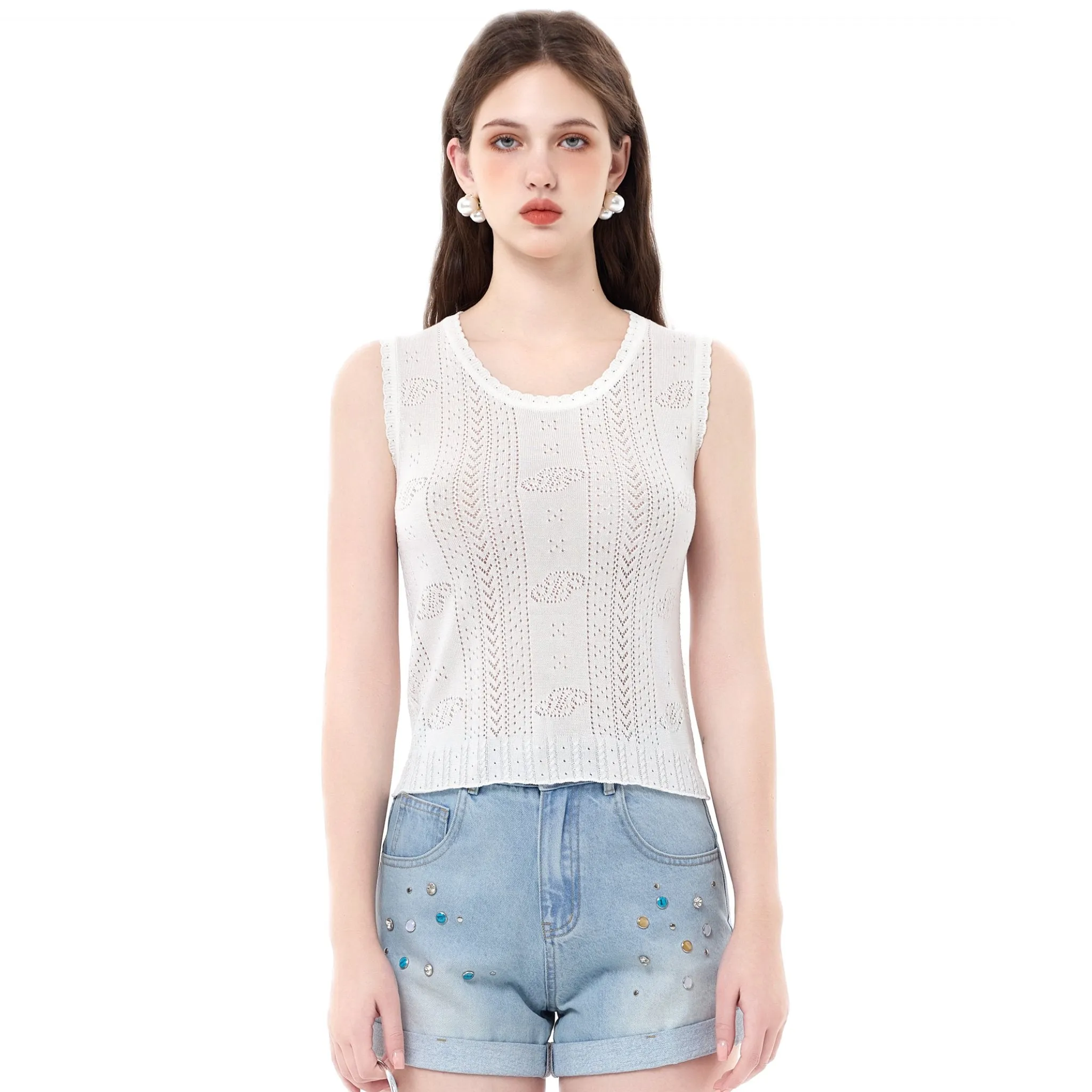 Cutout Logo Tencel Sleeveless Knit Tank Top-