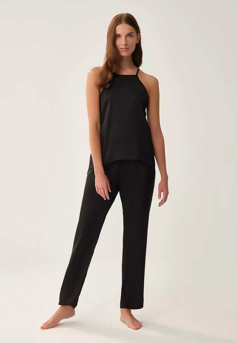 DAGİ Black Nightie, Low-Cut U-Neck, Normal Fit, Strappy Homewear And Sleepwear for Women