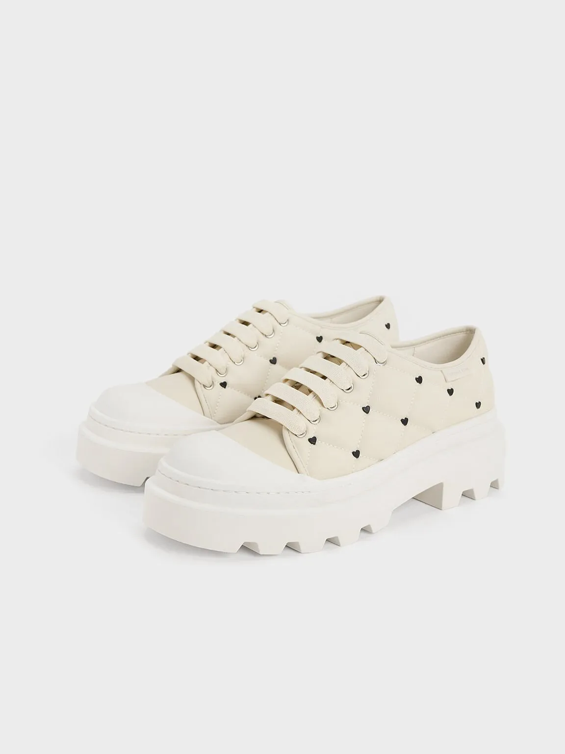 Dahlia Heart-Print Chunky Sneakers - Chalk