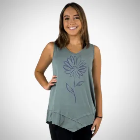 Daisy Graphic Sleeveless Tunic Light Sage Made in USA