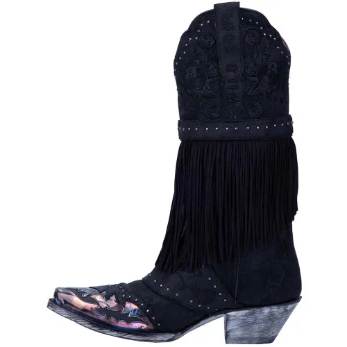 Dan Post Black Bed of Roses Leather 12” Snip Toe Womens Boot