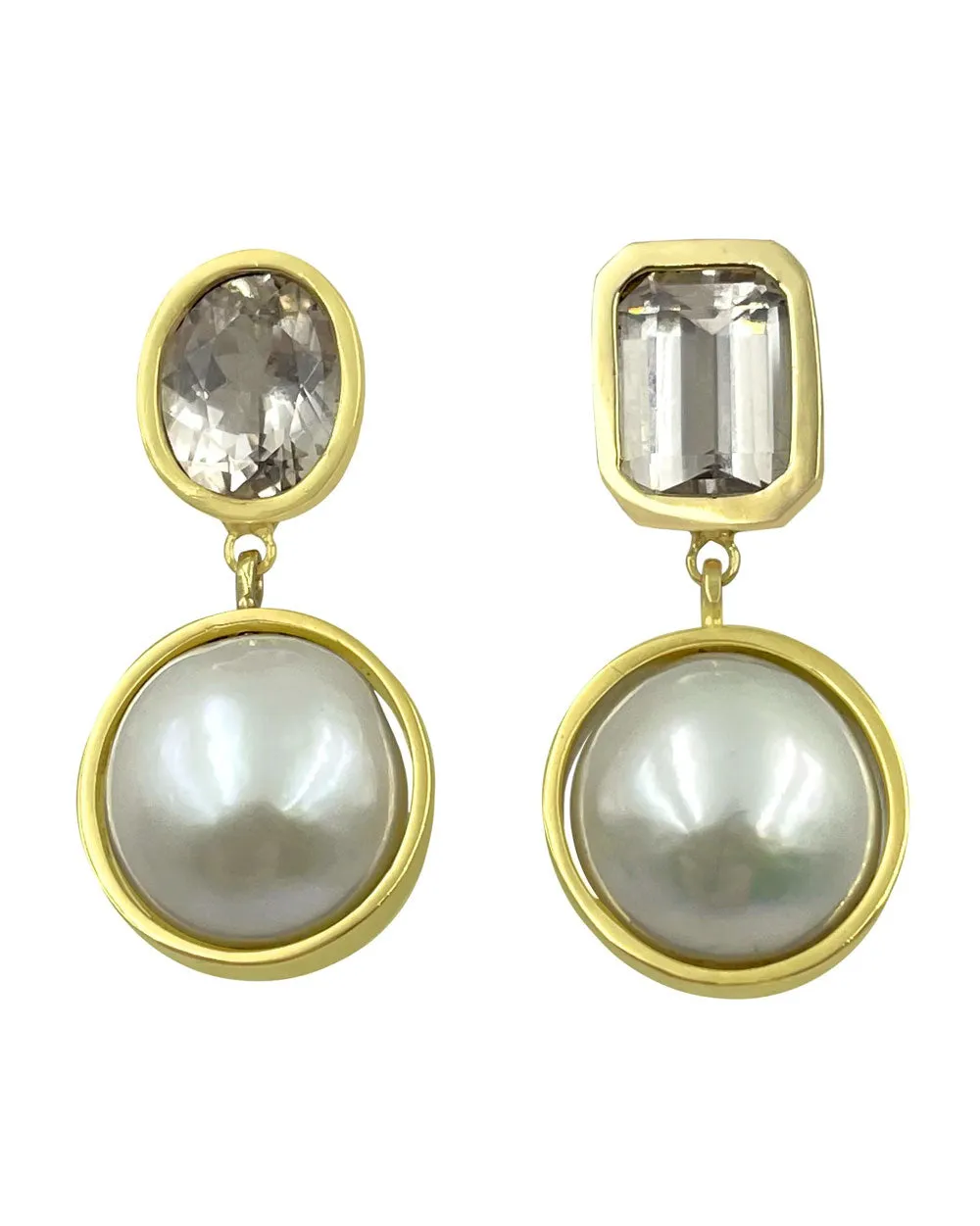 Danburite and Pearl Bezel Earrings