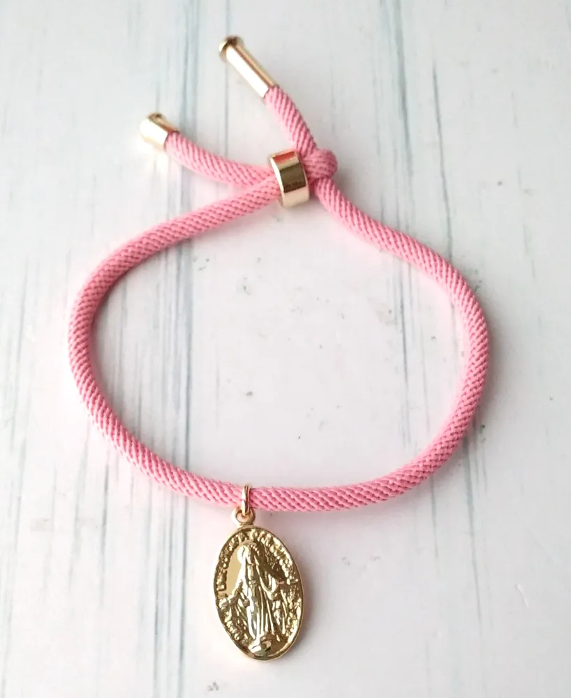 Dani Miraculous Medal Corded Slider Bracelet