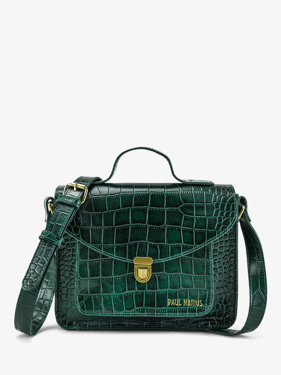Dark Green Leather Crossbody Bag for Women - Mademoiselle George Alligator Malachite | PAUL MARIUS