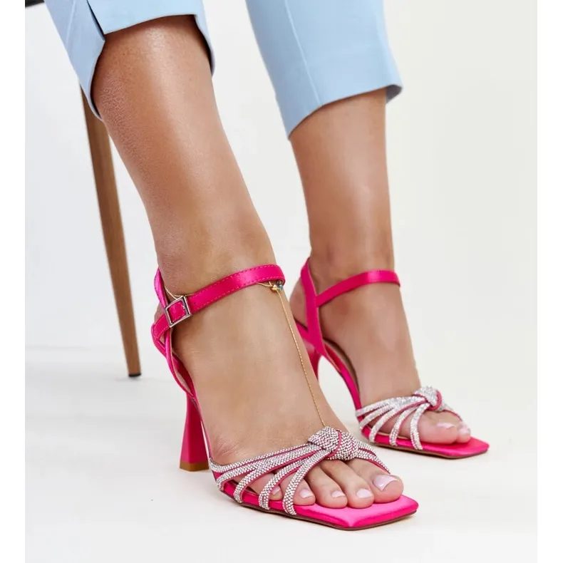 Dark pink shiny high-heeled sandals from Ankica