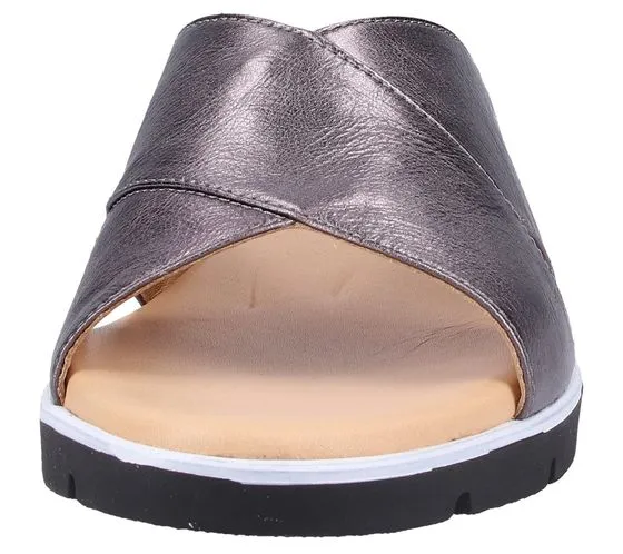 Darkwood mules pour femmes en cuir nappa pantoufles d'été en cuir véritable 8010W 86PA noir métallisé