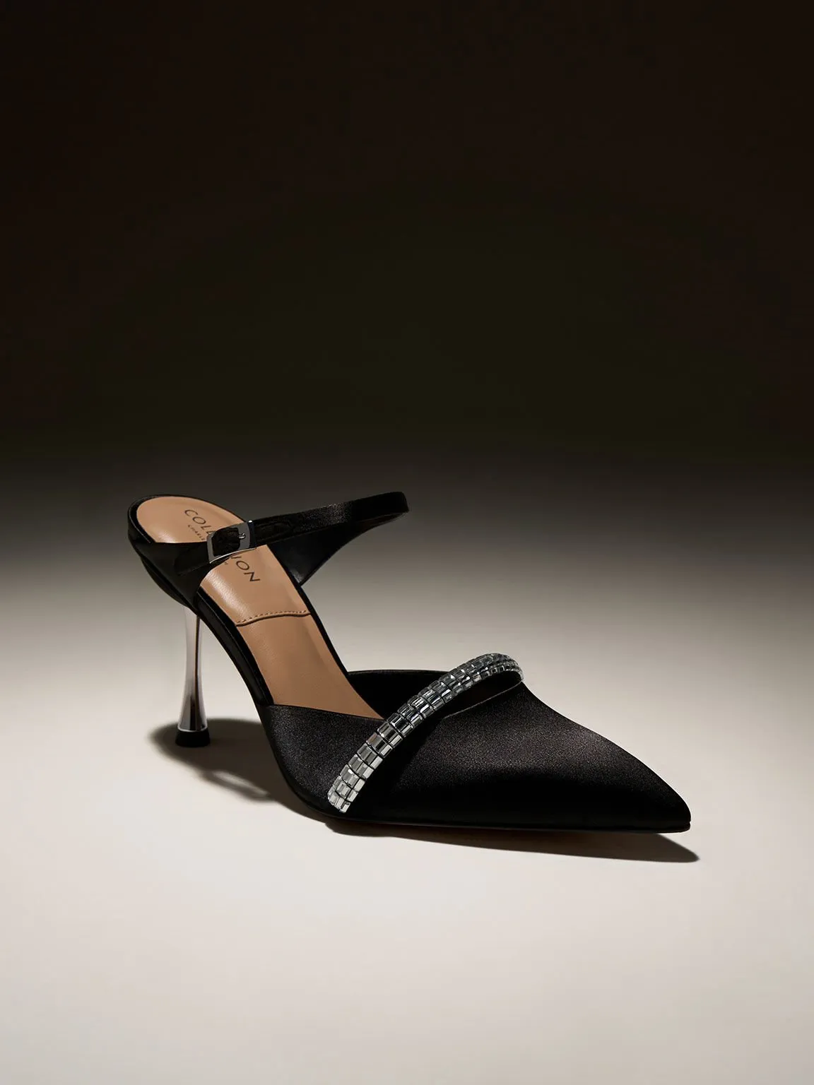 Demi Recycled Polyester Embellished Pointed-Toe Mules - Black Textured