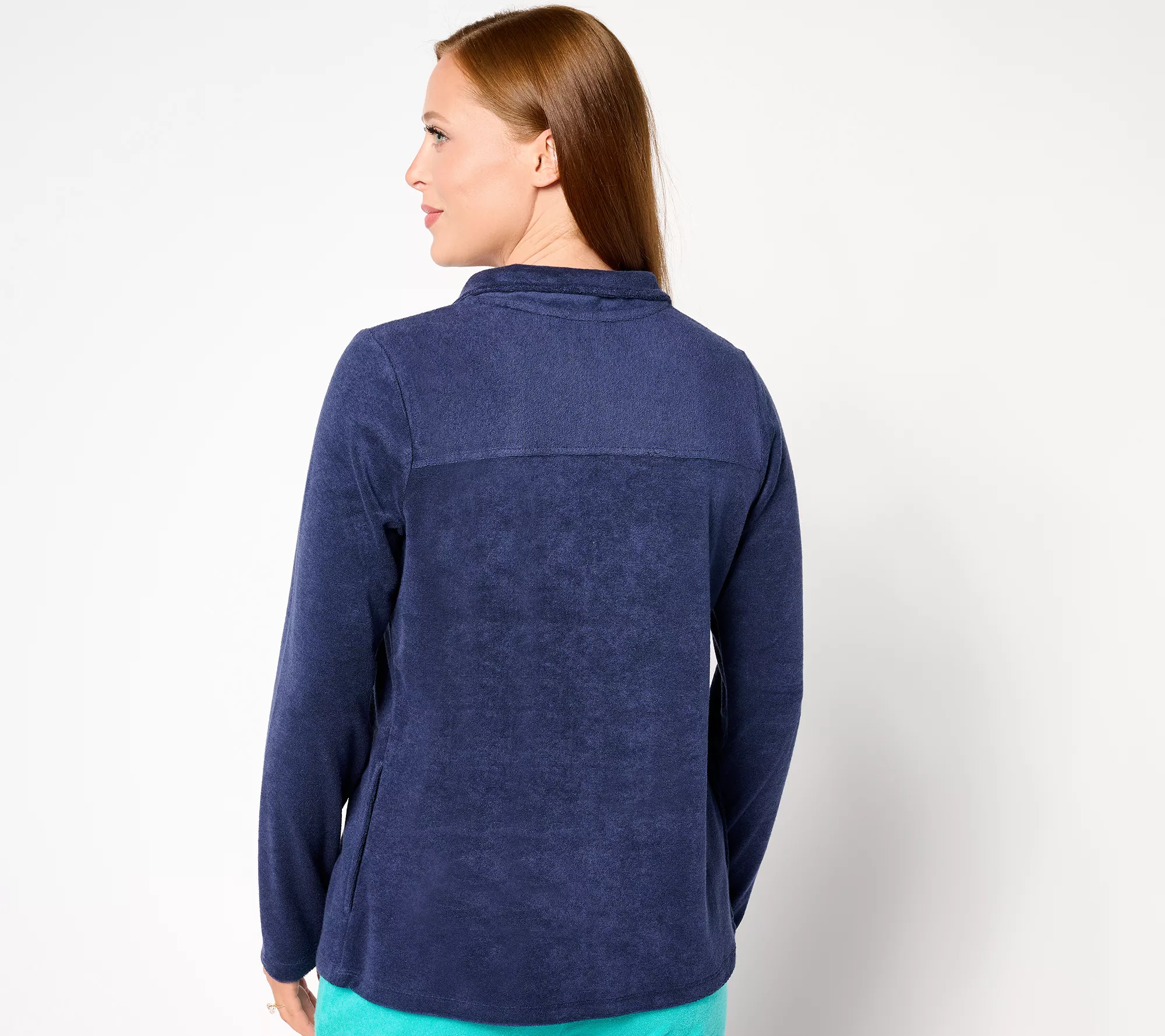 Denim & Co. Beach Striped Knit Terry Quarter Zip Pullover