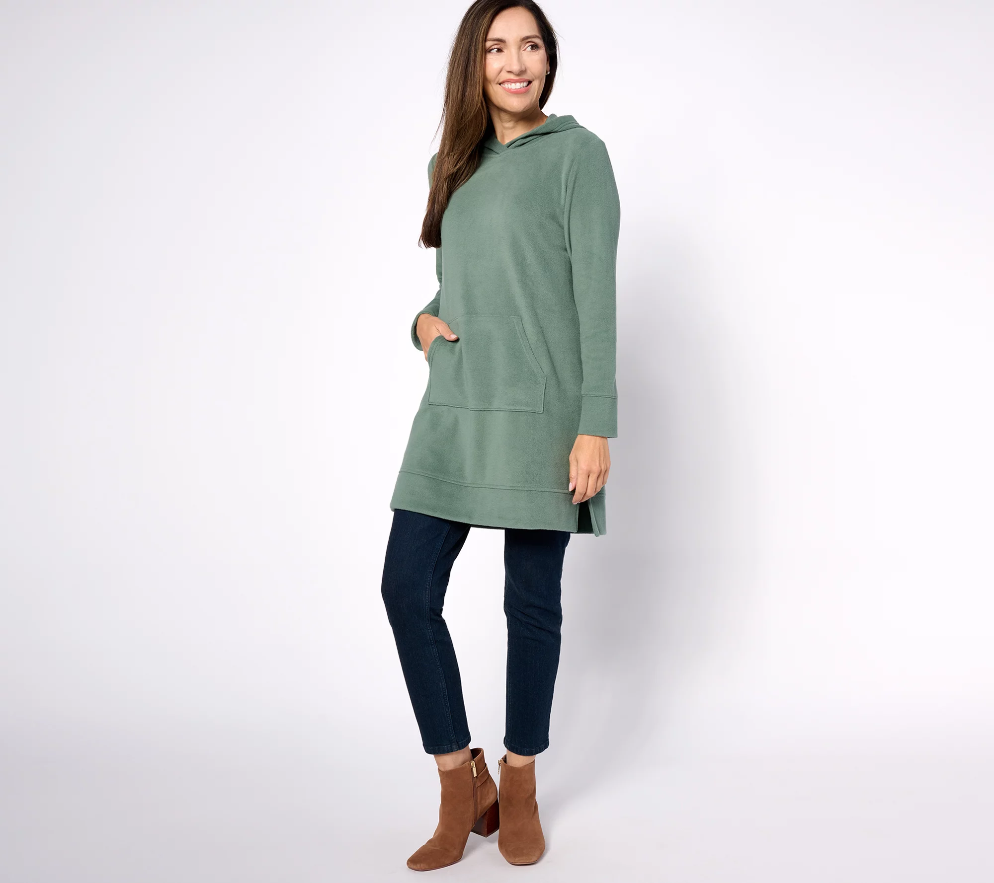 Denim & Co. Dream Fleece Regular Hooded Tunic Sweatshirt