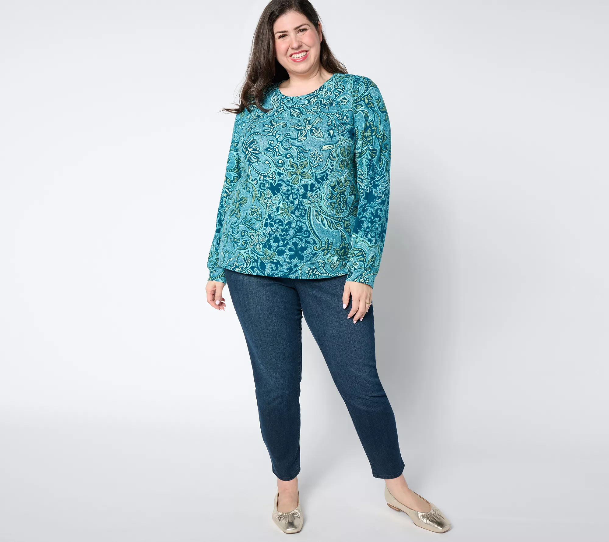 Denim & Co. Printed Heavenly Jersey Long-Sleeve Pullover