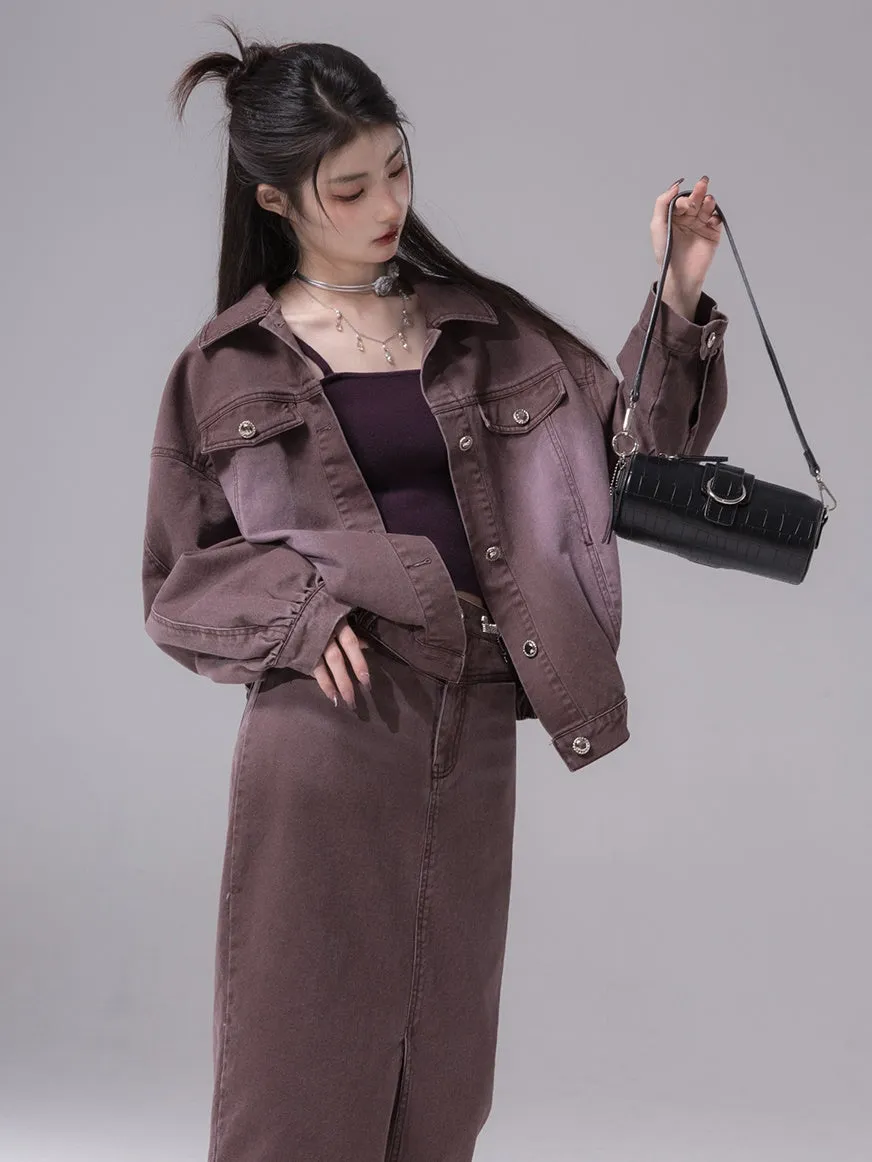 Denim Jacket & Slit Skirt Set-up