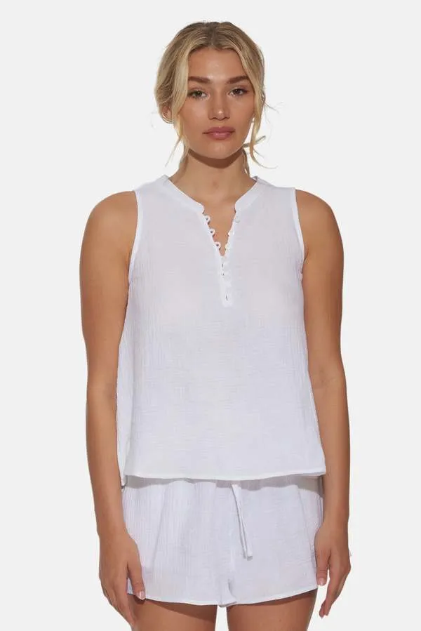 Devon Gauze Sleeveless Top -  White