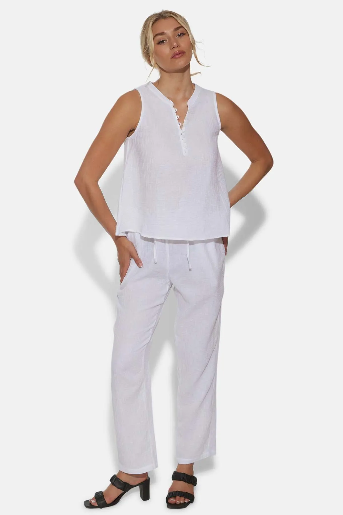 Devon Gauze Sleeveless Top -  White