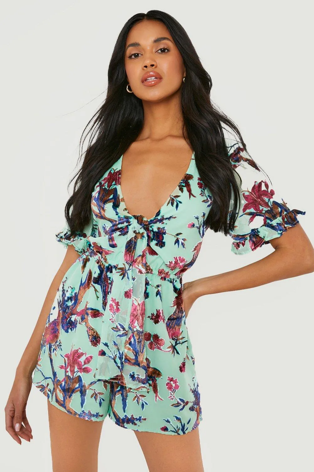 Devore Tie Front Romper