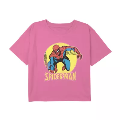 Disney Collection Little & Big Girls Crew Neck Short Sleeve Marvel Spiderman Graphic T-Shirt
