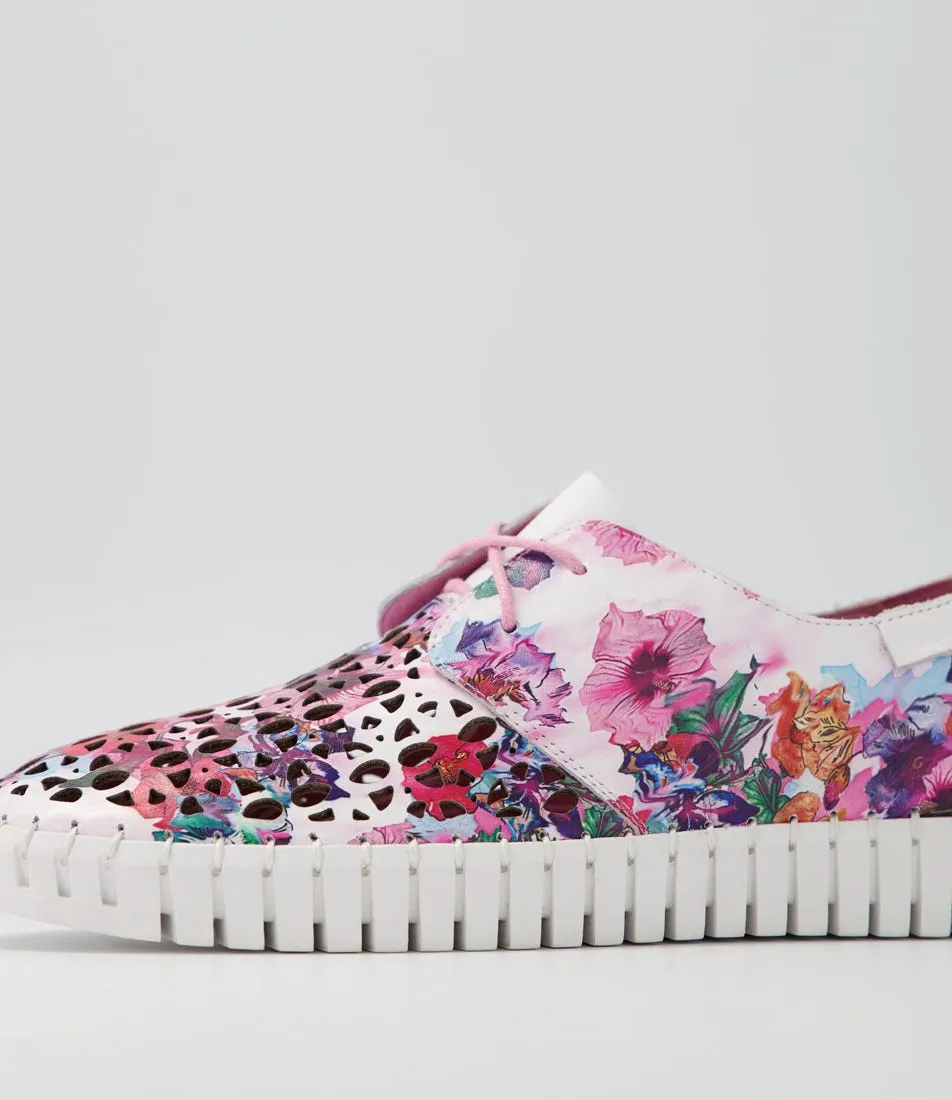 DJANGO & JULIETTE Hessie Poppy Print White Leather Sneakers