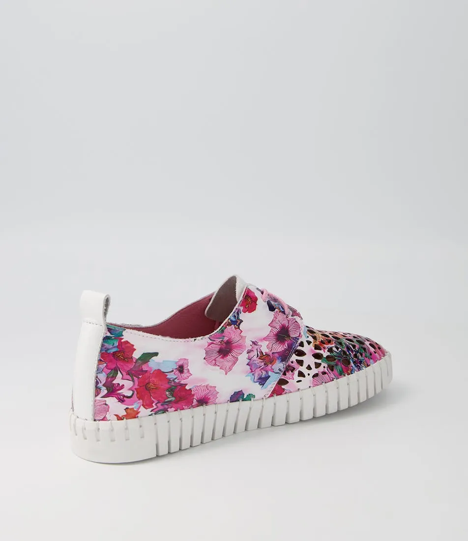 DJANGO & JULIETTE Hessie Poppy Print White Leather Sneakers