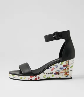 DJANGO & JULIETTE Perfectos Black Amalfi Print Leather Sandals
