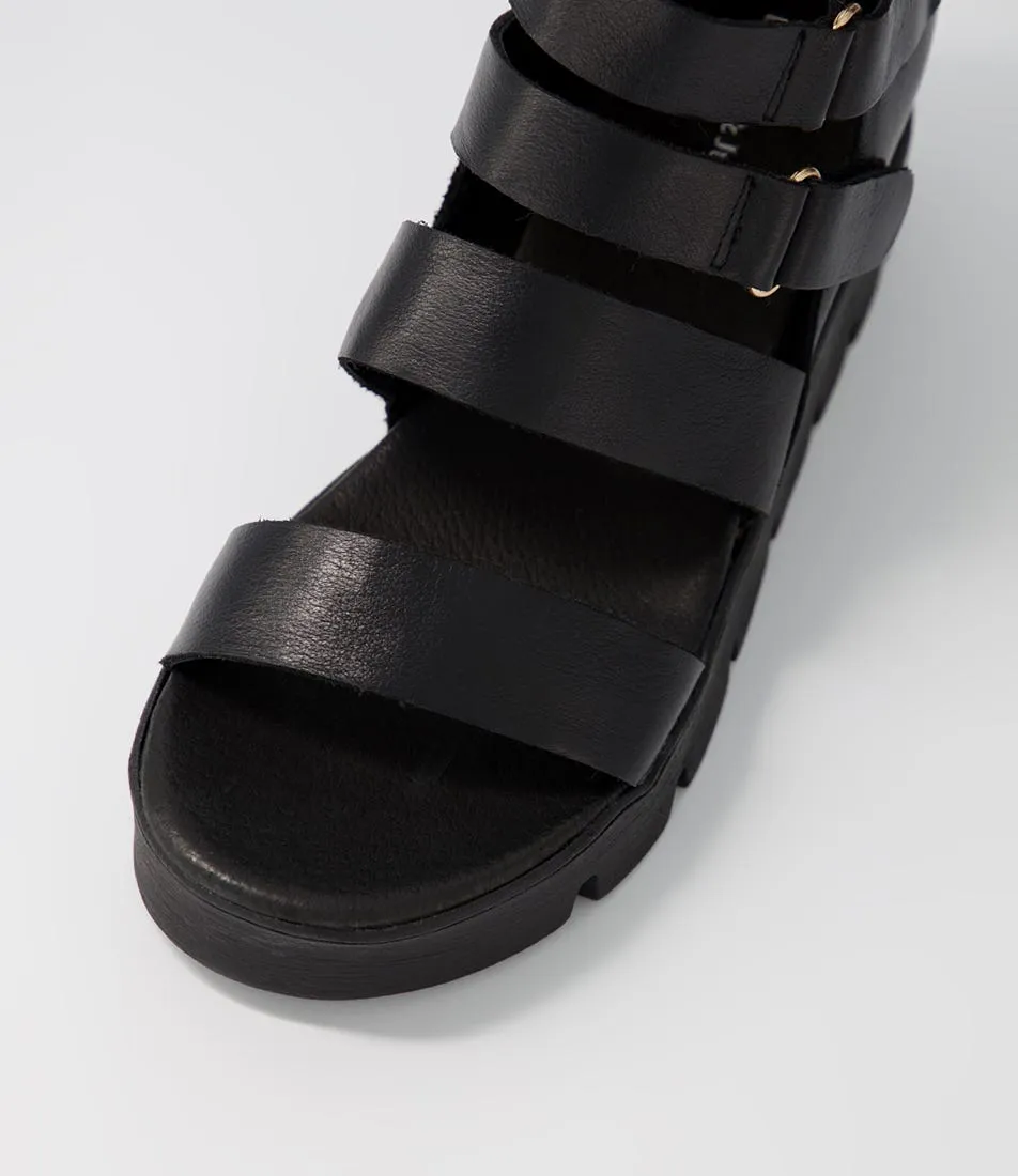 DJANGO & JULIETTE Raafe Black Natural Leather Sole Sandals